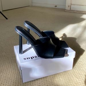 Black High Heeled Mules